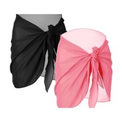 2-Piece Tulle Pareo Set (Rose+Black)
