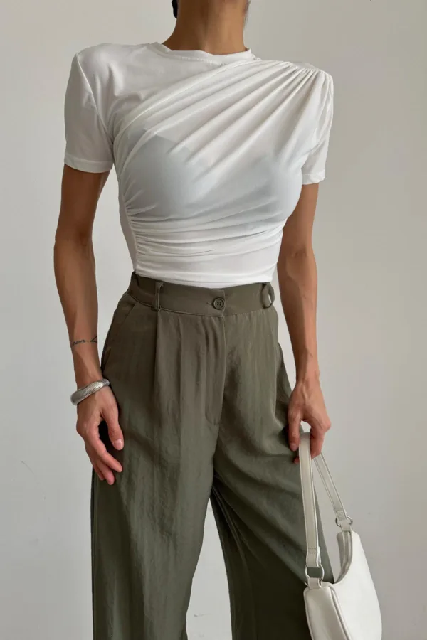 Drape Detail Short Sleeve Blouse Ecru
