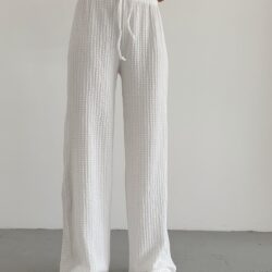Elastic Waist Seersucker Casual Trousers White