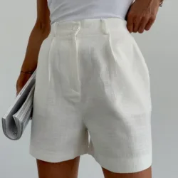 Flam Linen Shorts White