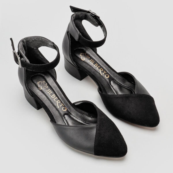 Jannie Black Pointed Toe Ankle Strap Low Heel Sandals