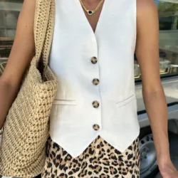 Linen Buttoned Vest Ecru