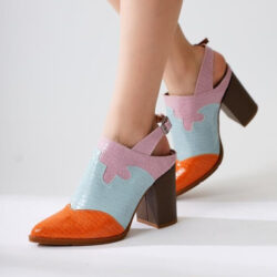 Nandi Blue Multicolour Crocodile Pointed Toe High Heel Shoes