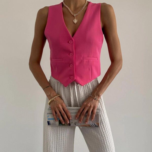 Ornamental Pocket Lined Vest Pink