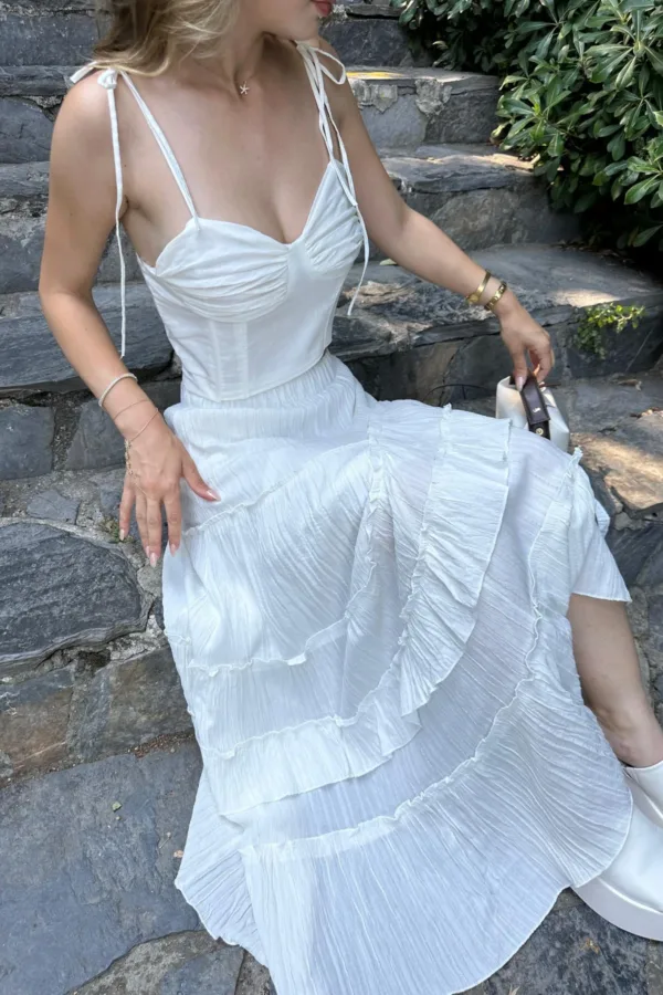 Ruffle Midi Seersucker Skirt Cream