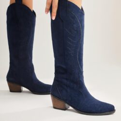 Hero Navy Blue Suede Embroidered Cowboy Boots