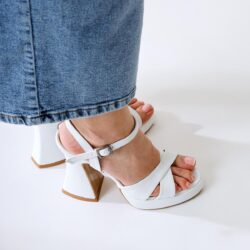 Monita White Cross-Strap Platform High Heel Sandals