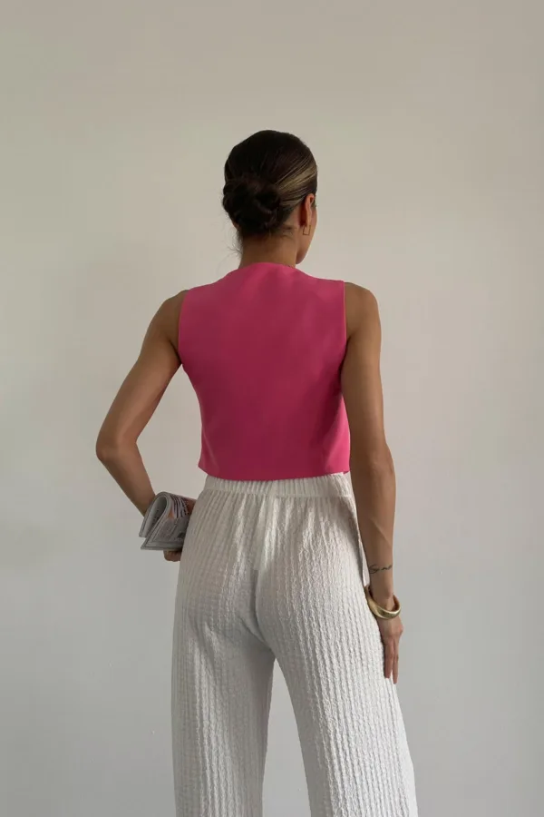 Ornamental Pocket Lined Vest Pink